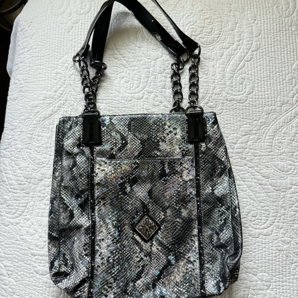 Rainbow oil spill faux snakeskin shoulder bag Vera Wang